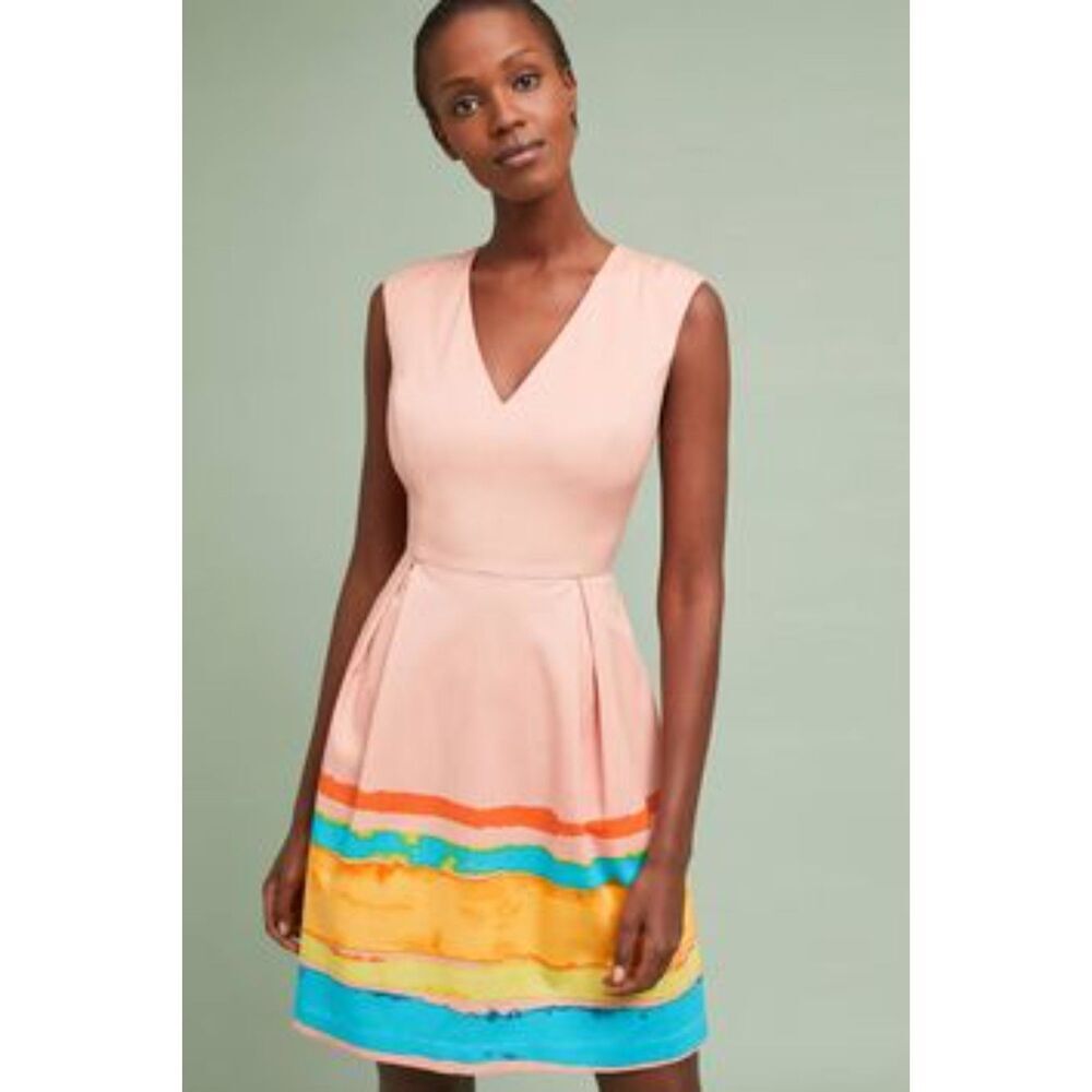 Tracy Reese X Anthropologie Pastel Sleeveless V-Neck Colorblock Summer Dress